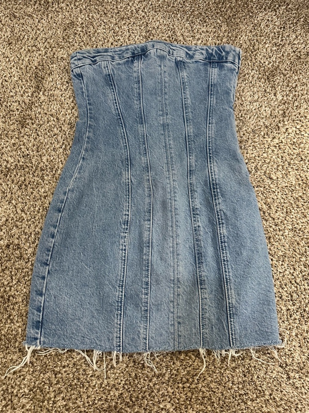 Zara Light Blue Denim Strapless Mini Dress
